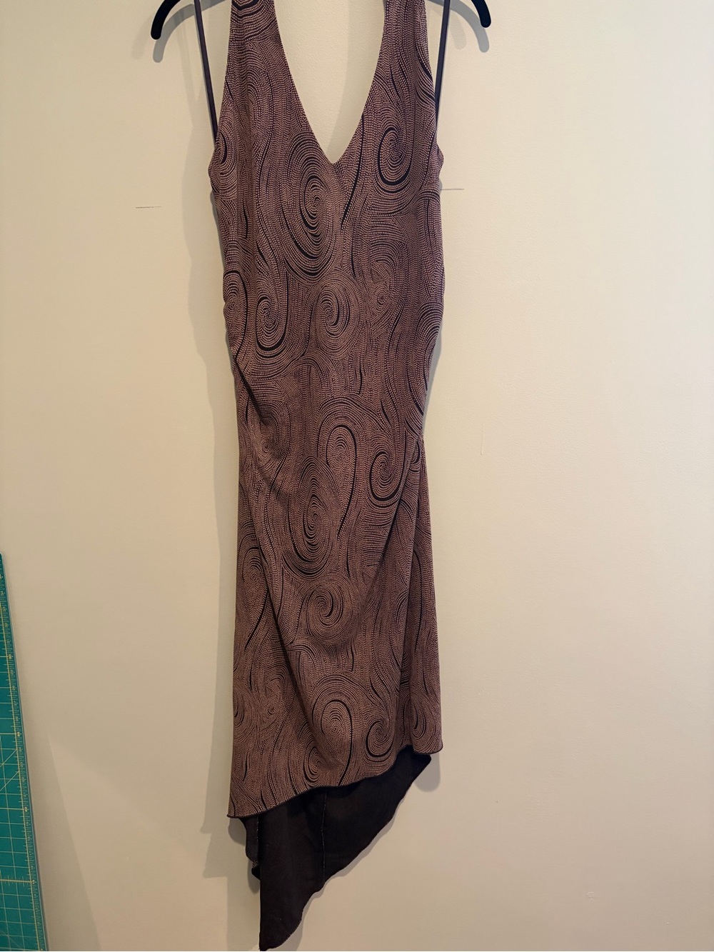 connected apparel Brown Swirl-Print Asymmetrical Halter Dress Size 8 or 10